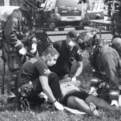 Car Accident police and firefighters stretcher