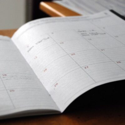 Open planner on a desk Open planner on a desk