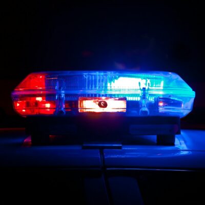 Police light bar flashing at night Police light bar flashing at night