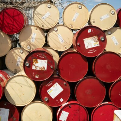 Stack of industrial metal drums